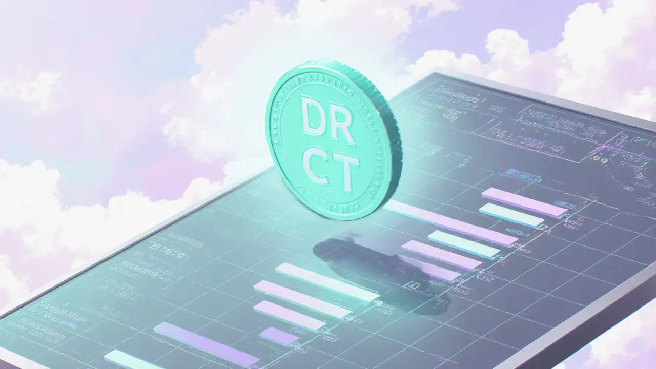 Ghostly DRCT token hovering over an empty market chart with zero bars.