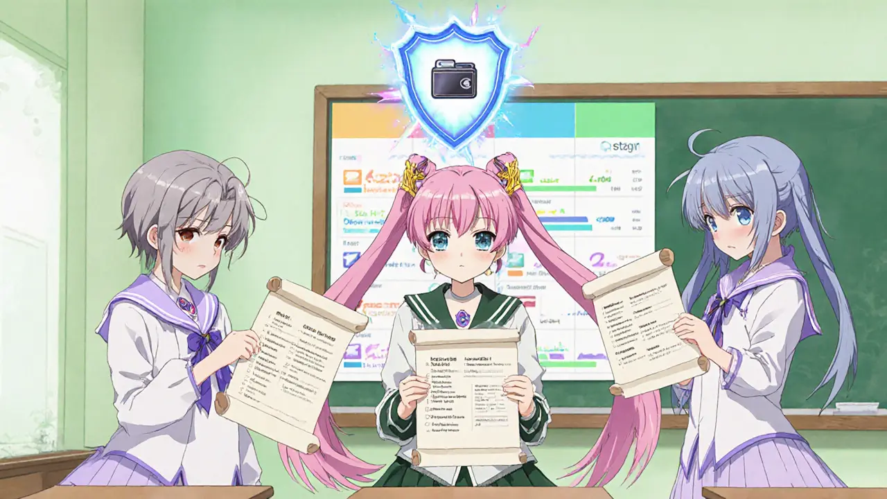 Anime characters representing Ancient Raid, Axie, and Sandbox compare stats beside a shielded wallet.