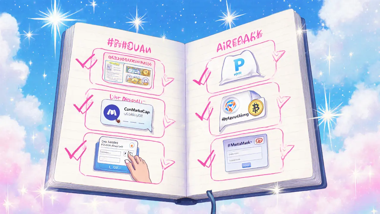 Magical notebook checklist showing the five steps to join the PLAYA3ULL airdrop.