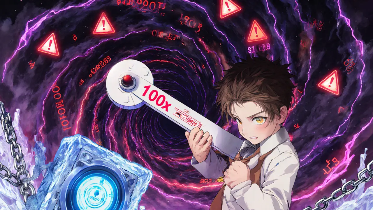 Trader pulls a 100x leverage lever amid red warnings and a storm of numbers, with a cold‑wallet vault.