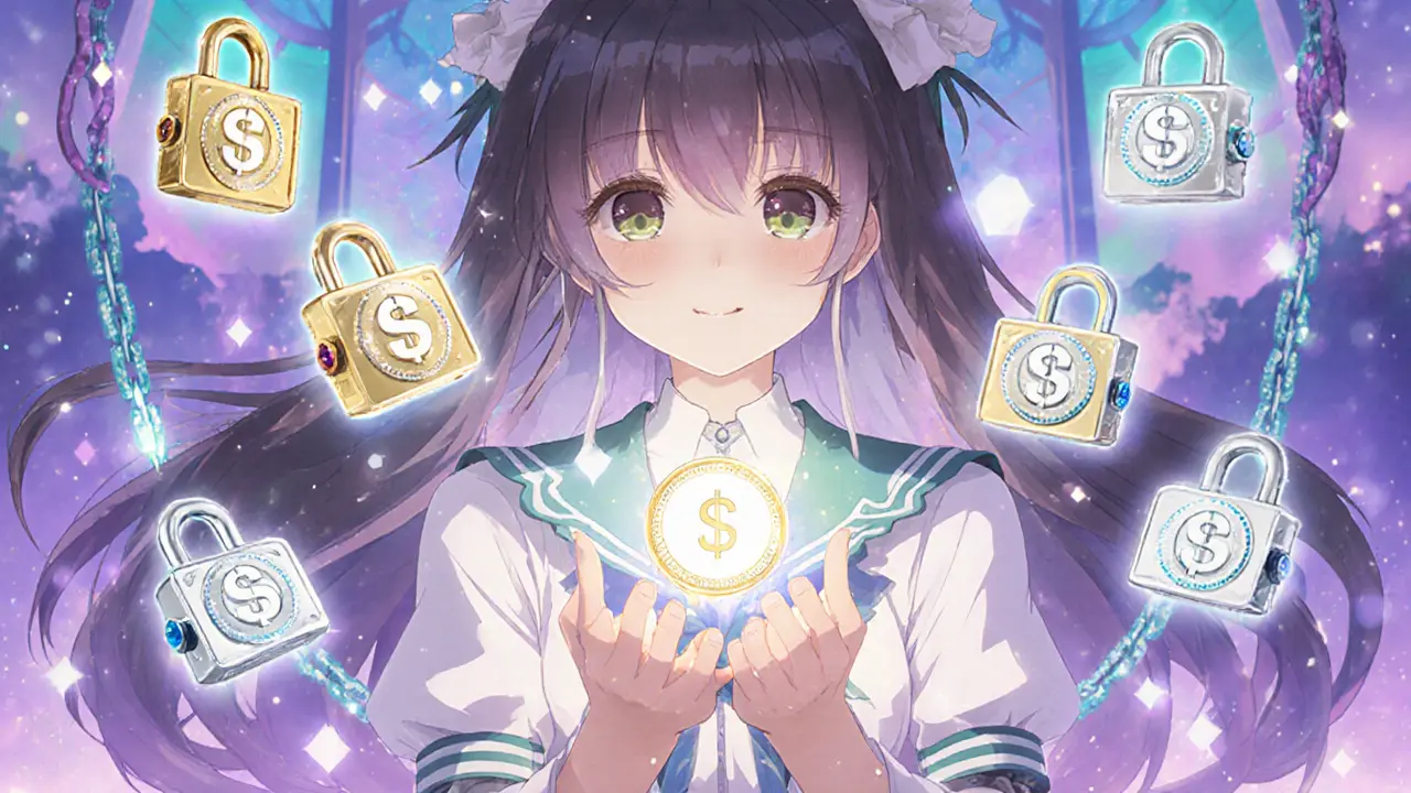 Young character holding a glowing $NOEL token surrounded by tier and staking symbols.