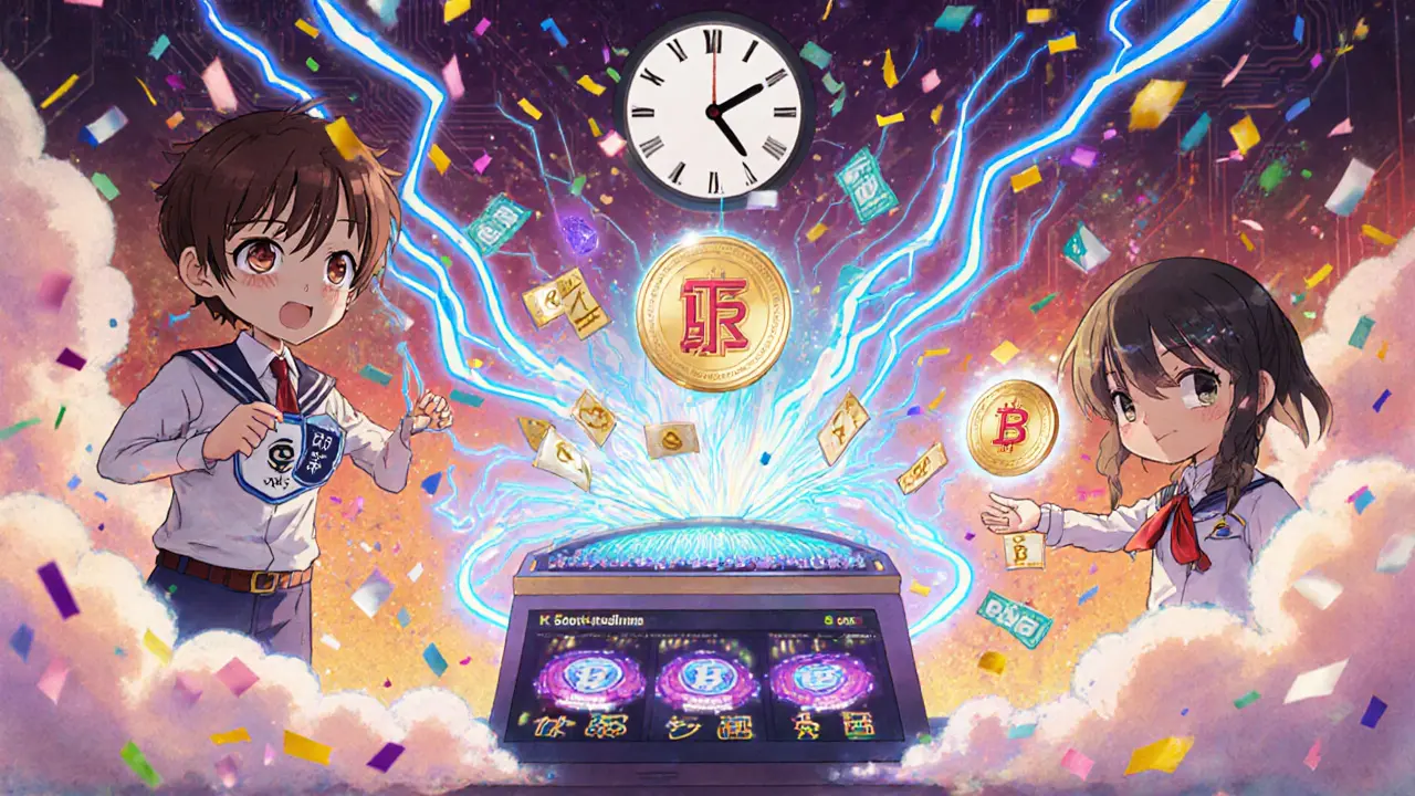 Anime-style traders earning BNC tickets through glowing KYC and trading tasks.