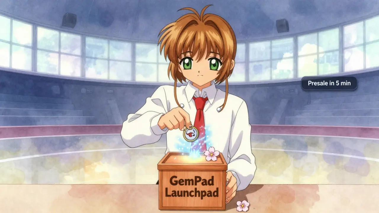 A creator launching a token into an empty digital arena with only a presale timer glowing.