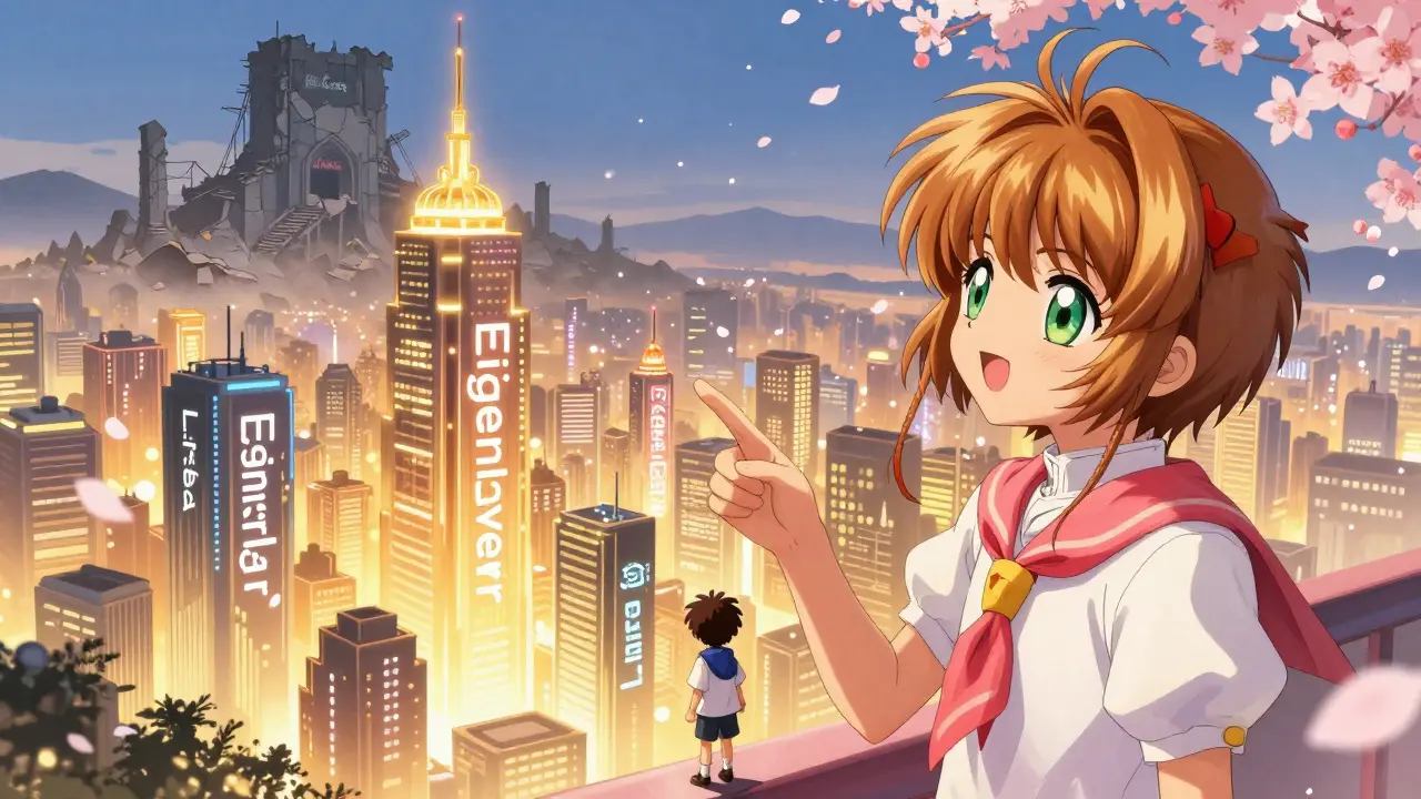 A vibrant city of real crypto projects shines brightly while Hot Cross fades into mist in the distance.