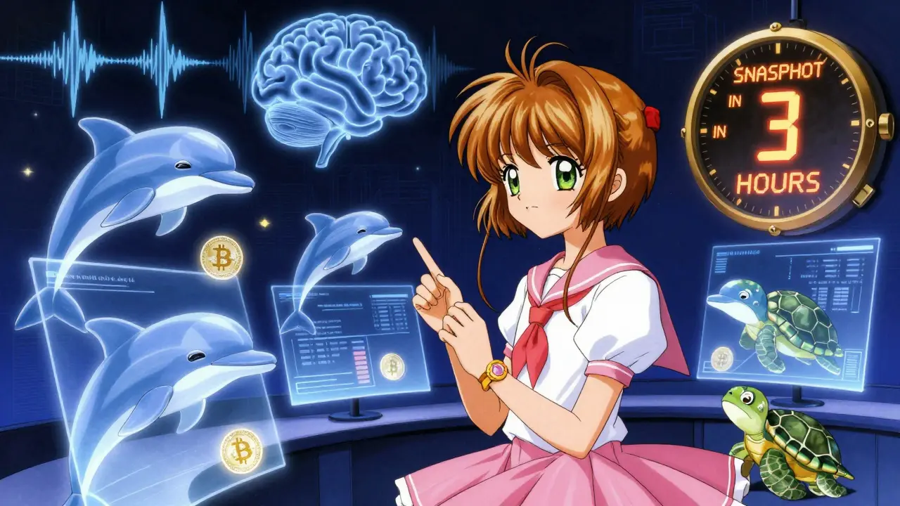Marine-themed AI avatars trade crypto on holographic screens synced to brainwave patterns in a futuristic control room.