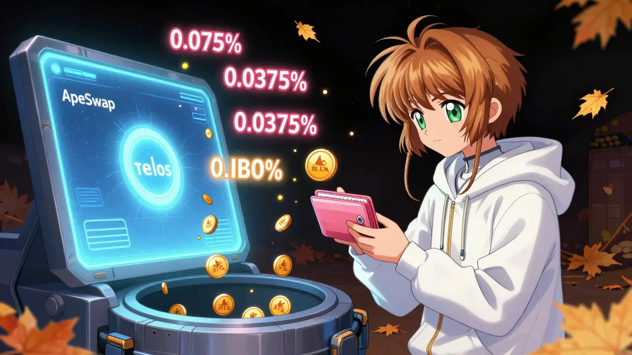 A young user connects a wallet to a fading ApeSwap terminal on Telos.