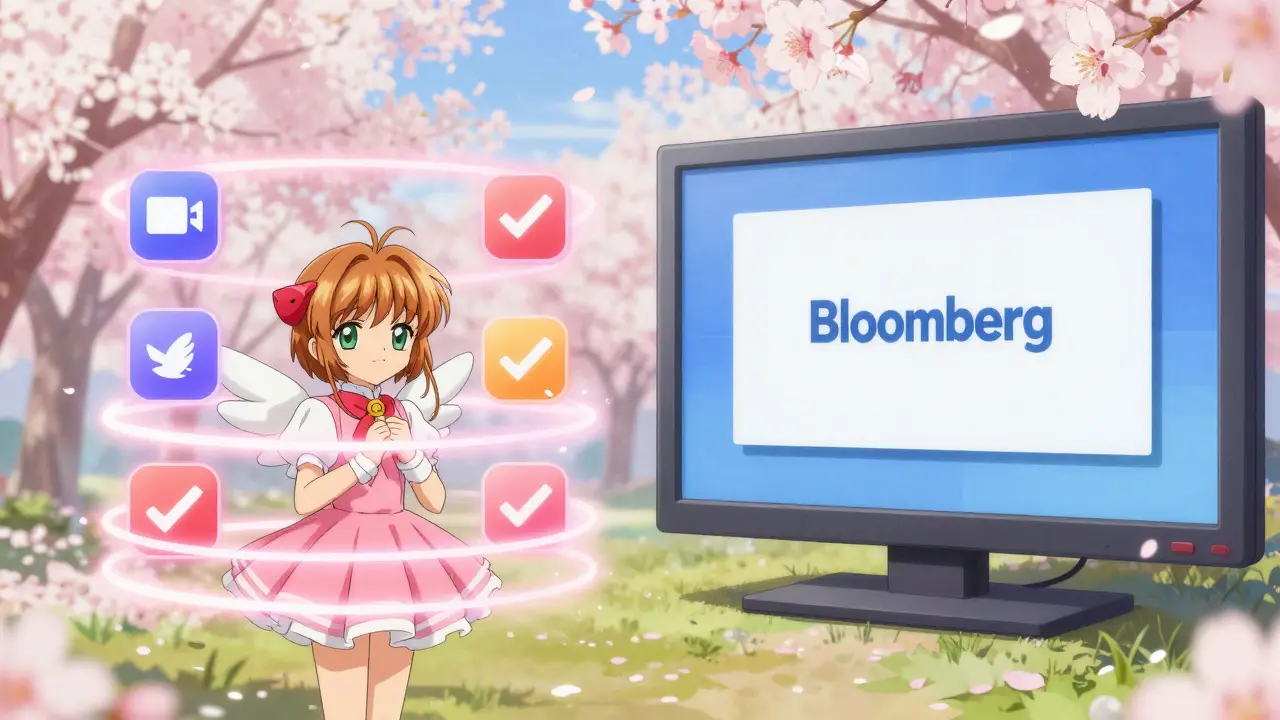 Blocked social media crypto ad vs approved financial channel ad in Cardcaptor Sakura style