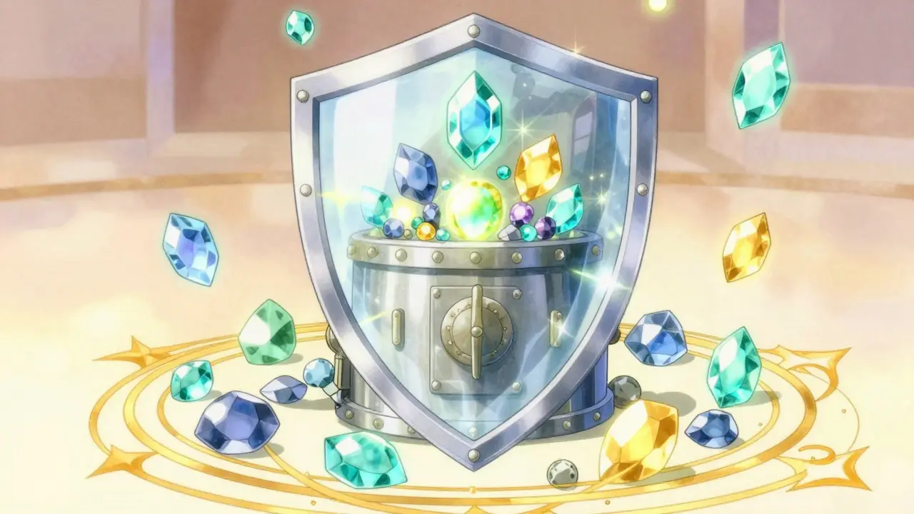 Gems forming a magical shield around a vault