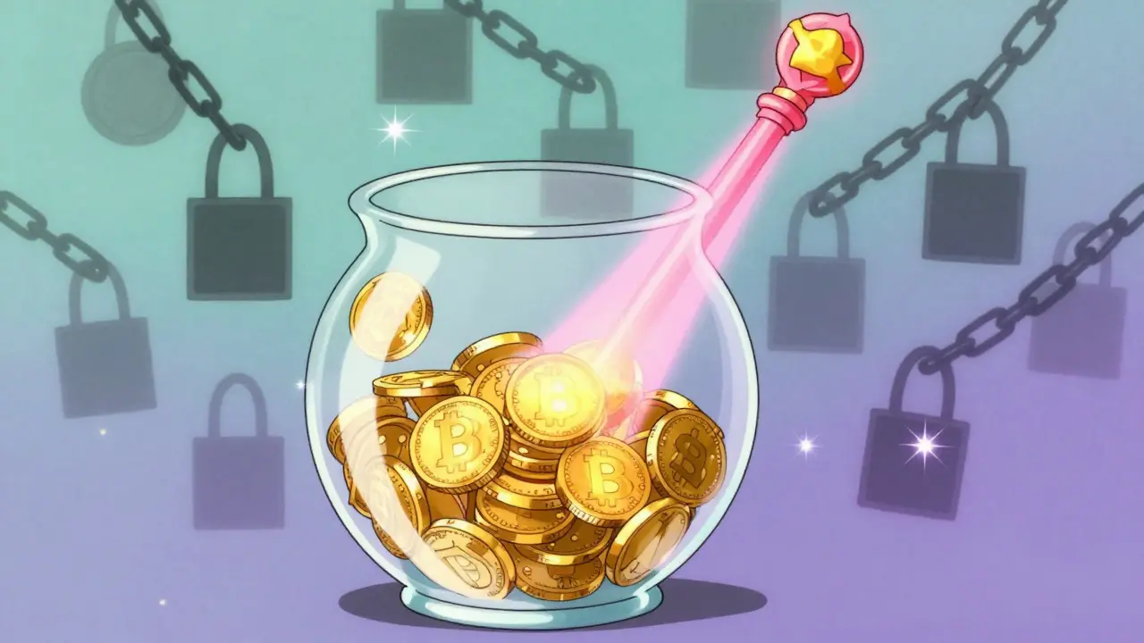 Glowing coins in glass bowl versus locked shadow coins in manga art.