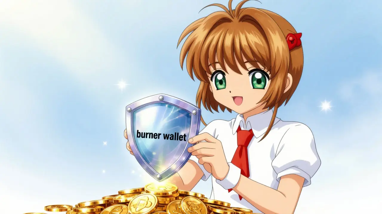 A glowing magical shield protecting digital coins in Cardcaptor Sakura anime style.