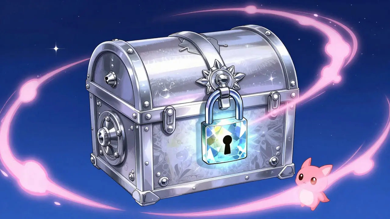 A magical silver vault floating in a starry blue void representing cold storage