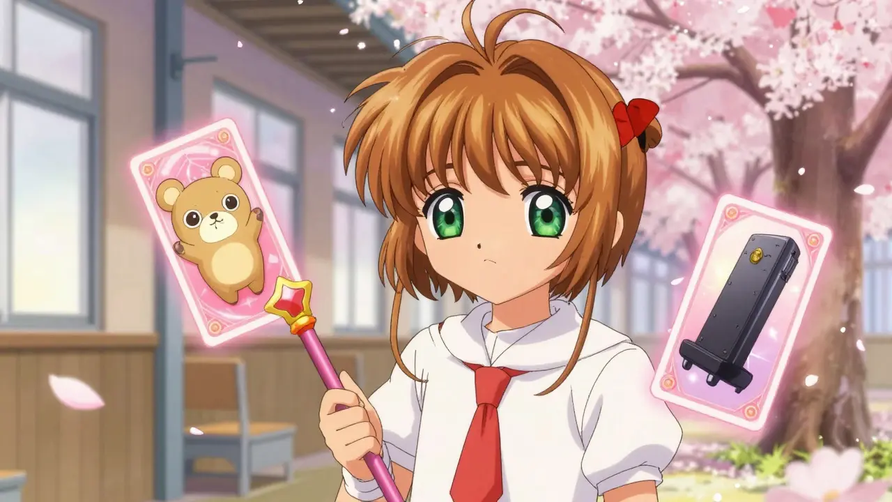 Anime character looking at two different magical cards representing two Kuma projects