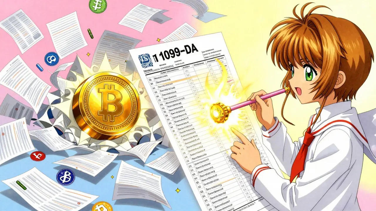 Anime character using magic to organize chaotic digital asset records into a neat list.