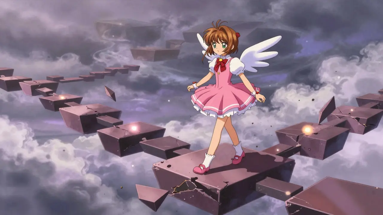 Character walking on unstable glowing platform