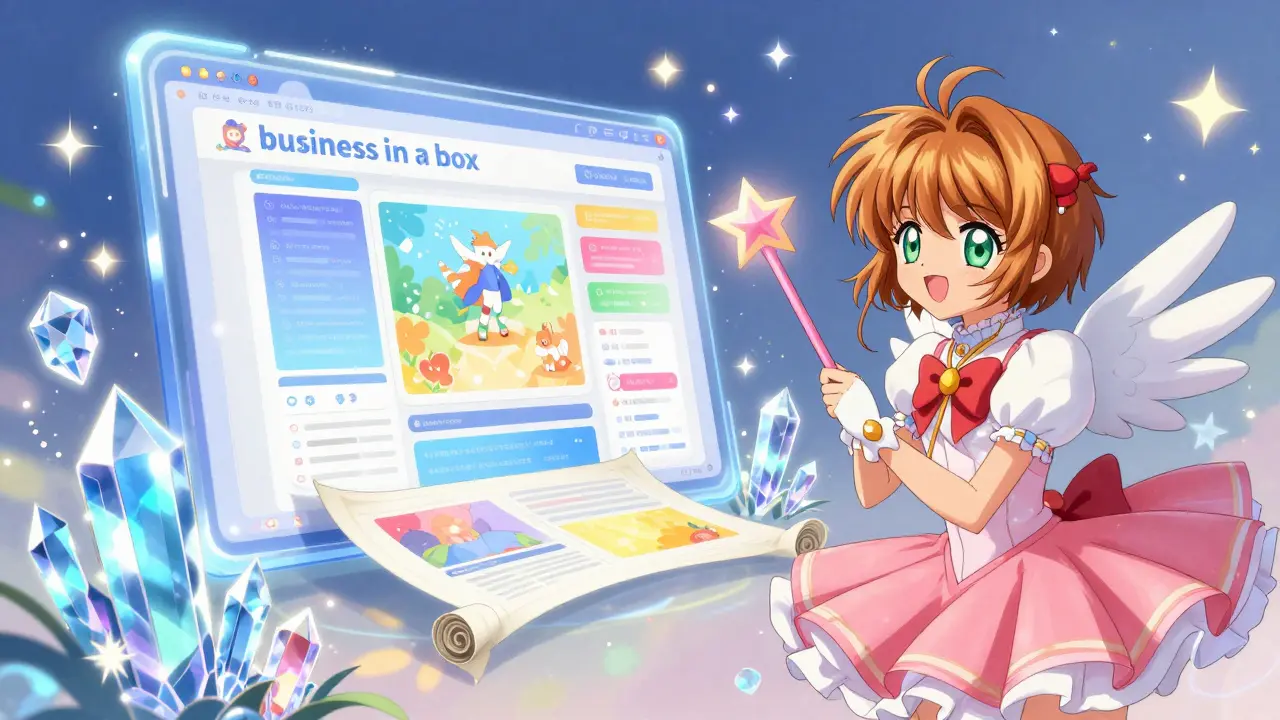 Magical AI interface creating a website layout with sparkling crystals in anime style