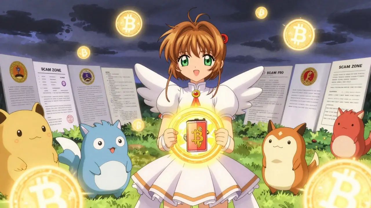 Anime character holding a protective hardware wallet in a safe zone