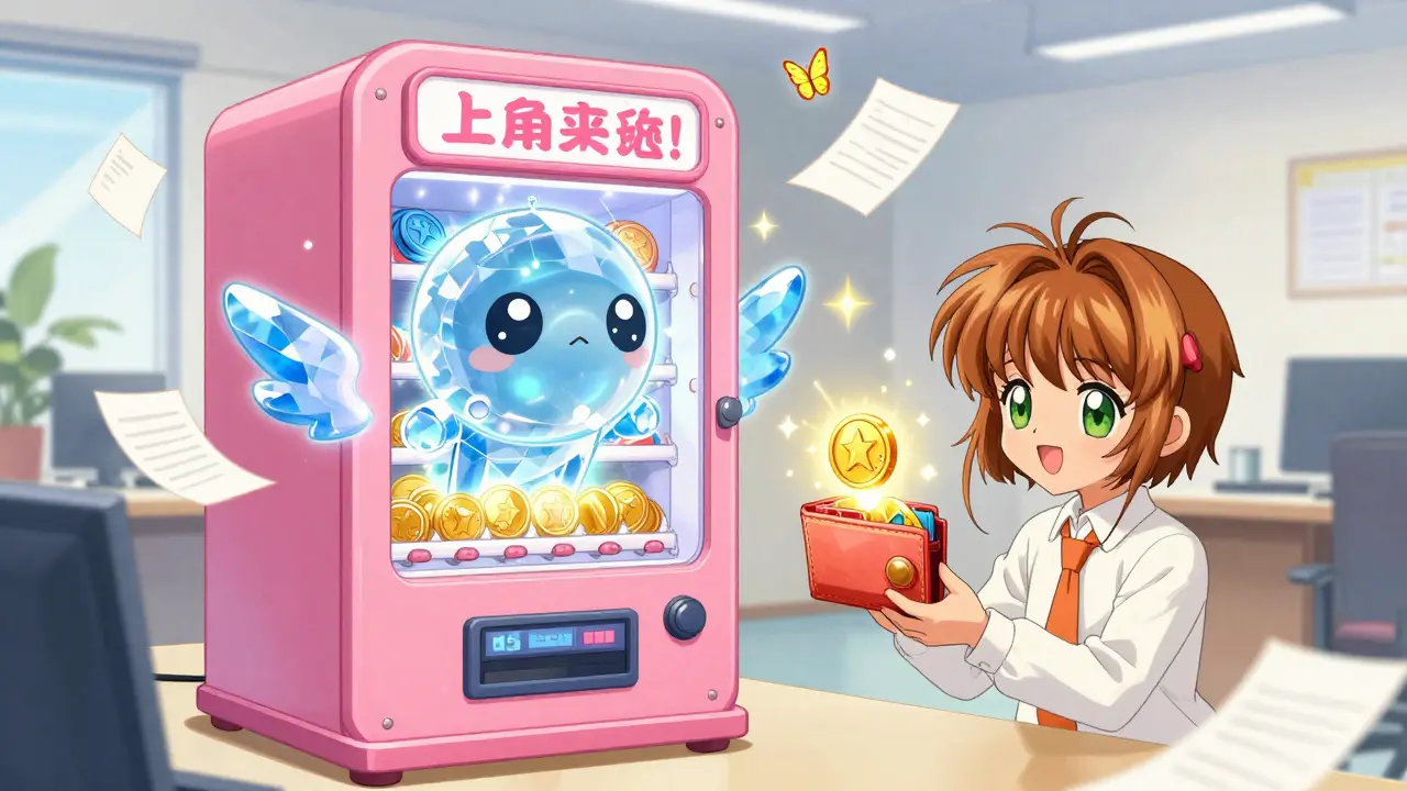 Magical vending machine spirit dispensing coins for claims