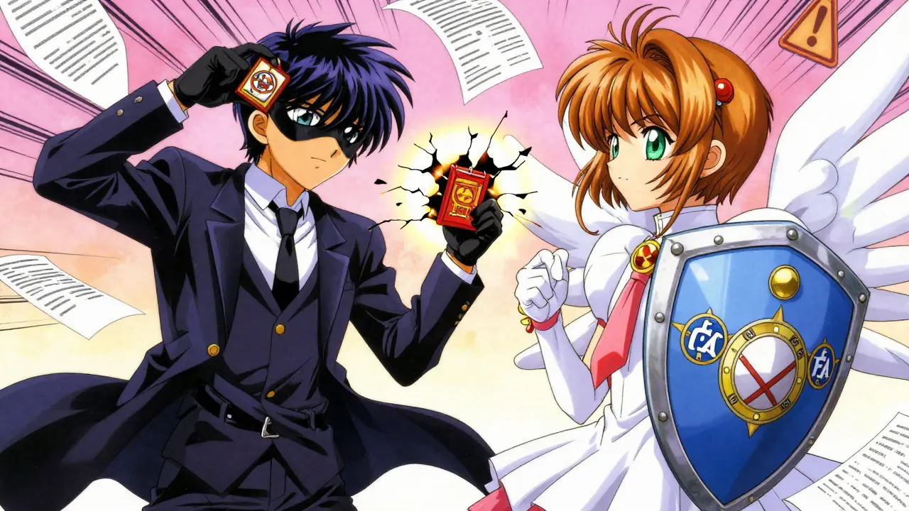 Anime character exposing fake regulator badges