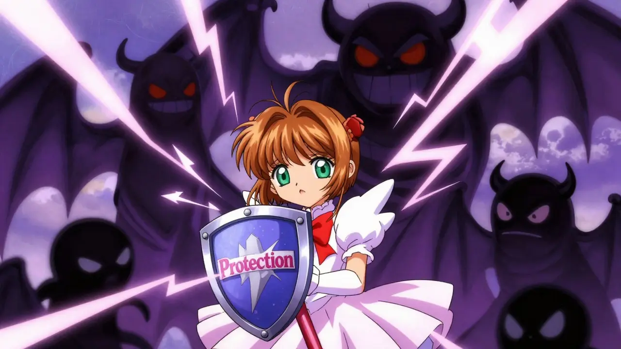 Anime character fighting shadow monsters representing fees