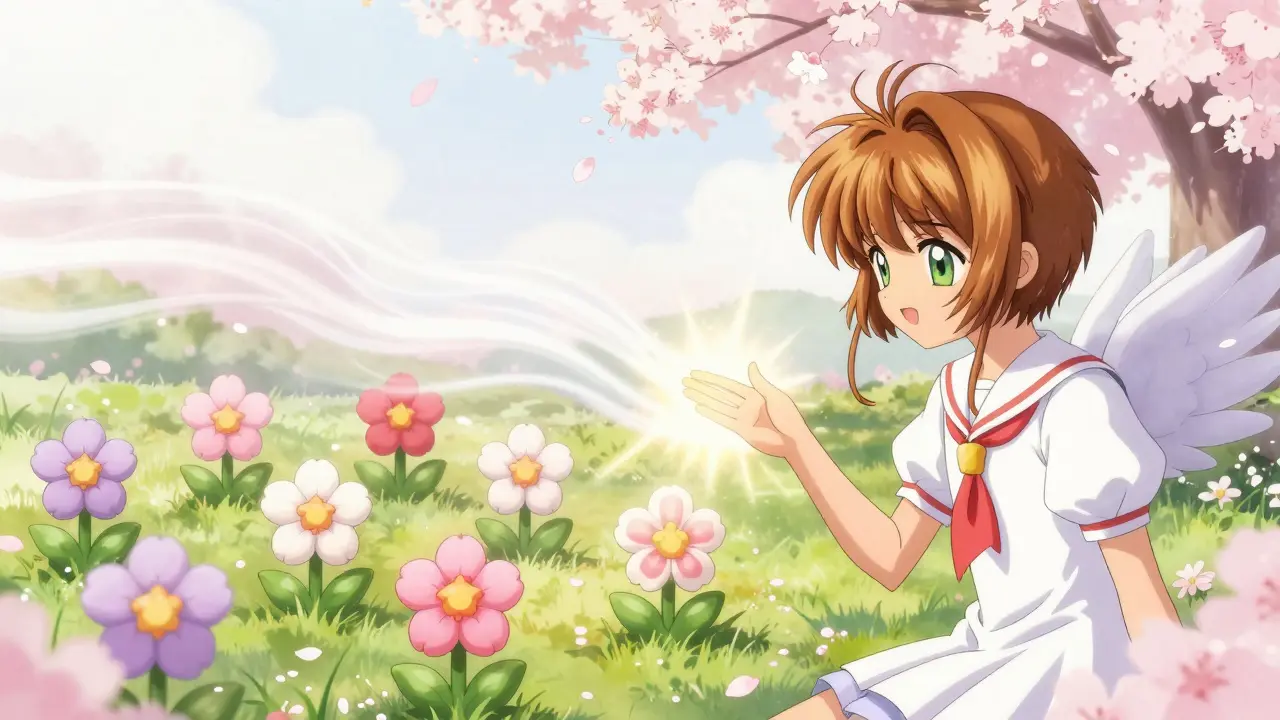 Artist watching unique flowers bloom individually in a serene digital garden