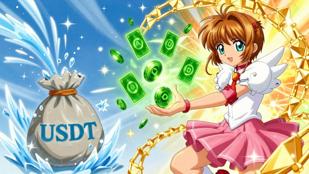 Character switching from frozen USDT to free-floating DAI coins
