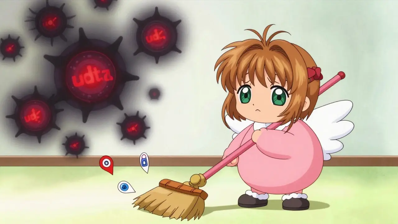 Cute mascot fails to clean hidden metadata atoms while sweeping visible tags.