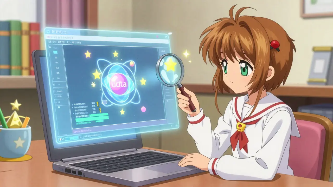 Girl uses magic magnifying glass to inspect and clean video file metadata locally.