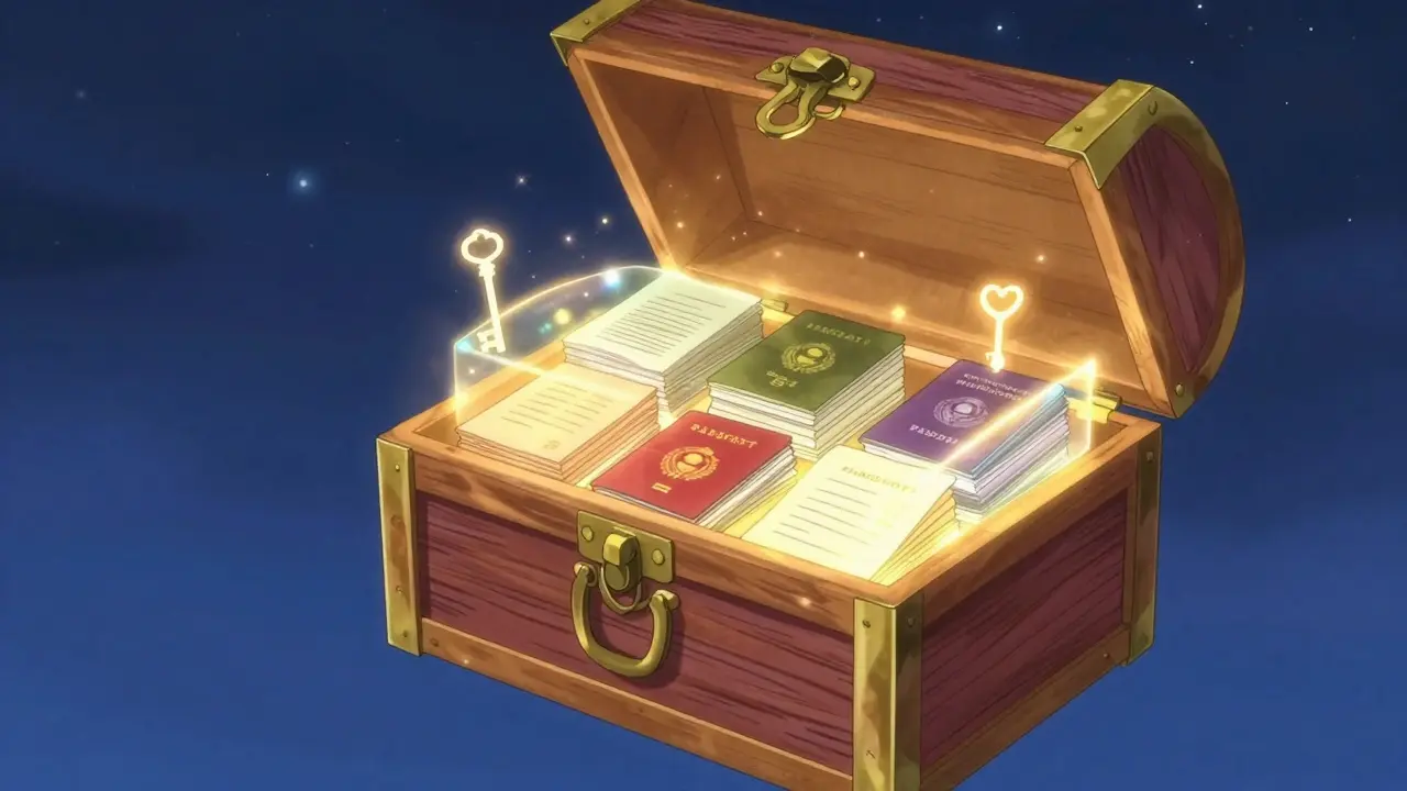 Secure glowing digital vault protecting organized family records