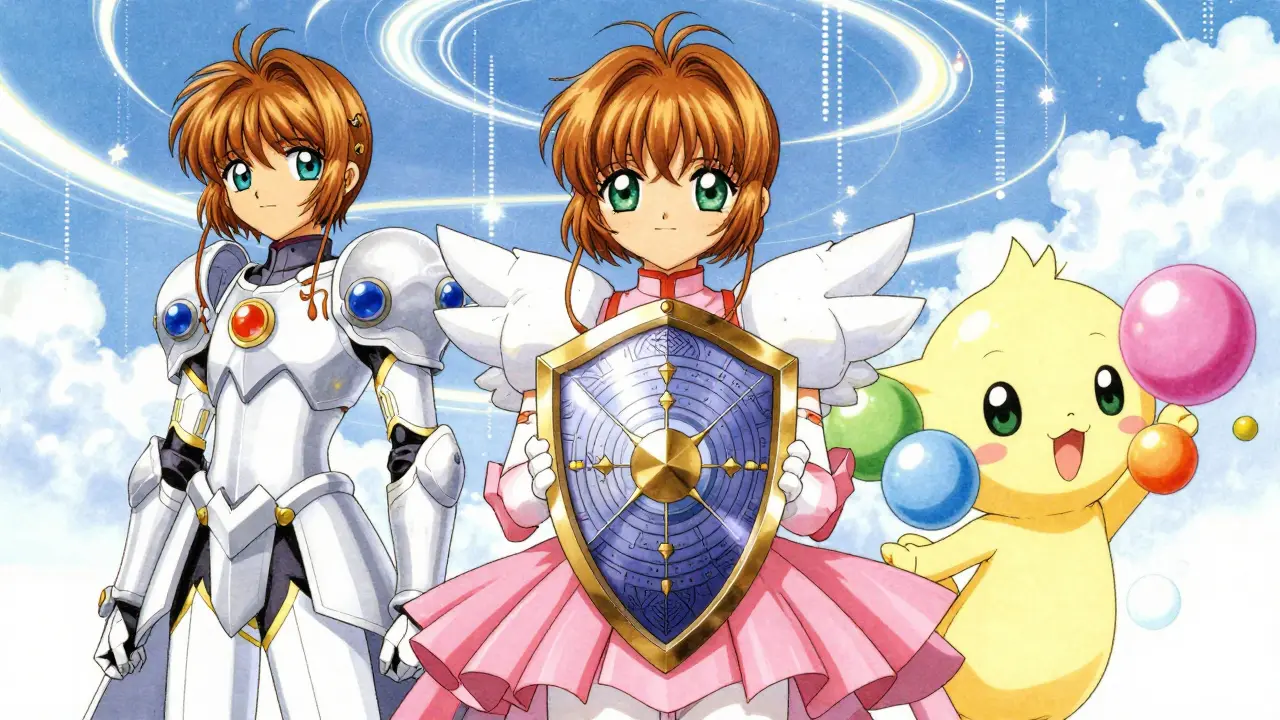 Three anime guardians representing different privacy coin technologies