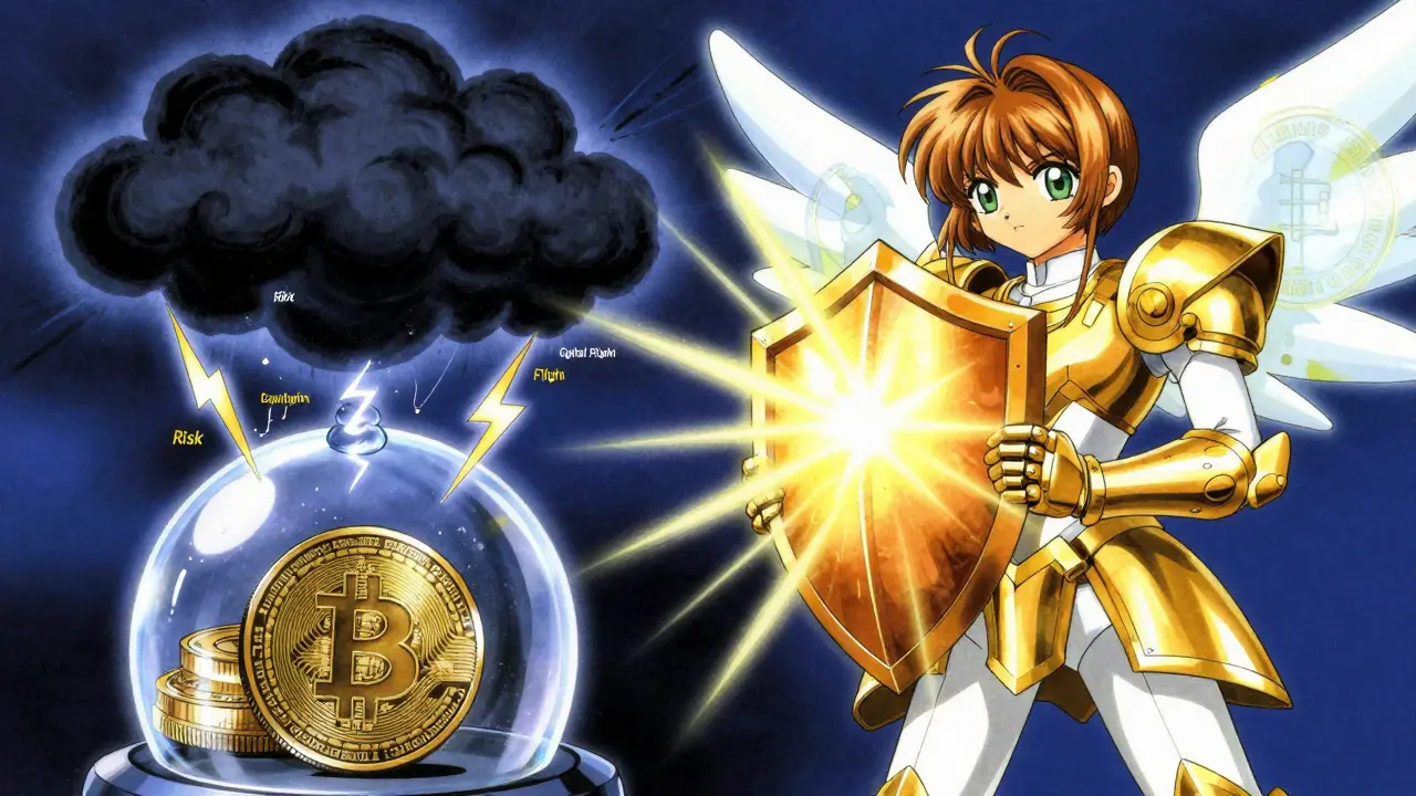 Central Bank shield protecting economy from chaotic crypto storm clouds