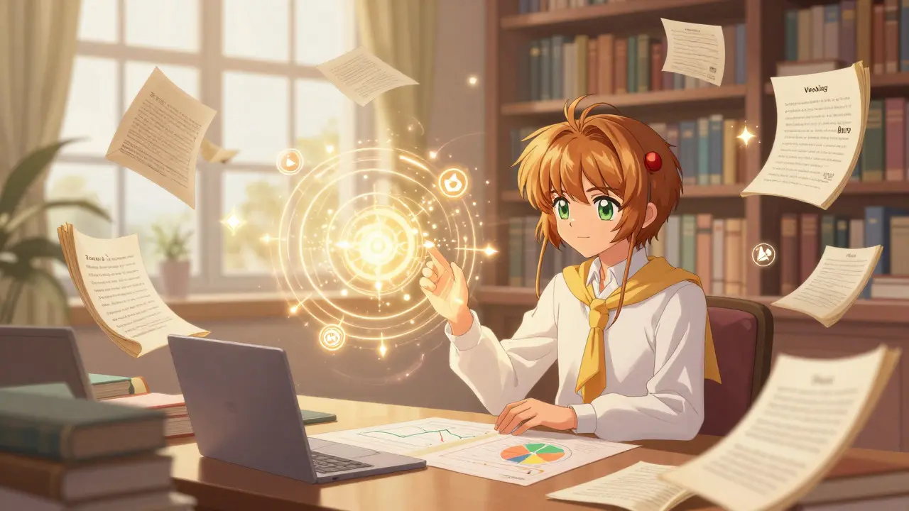 Girl studying floating magical runes representing crypto tokenomics and safety