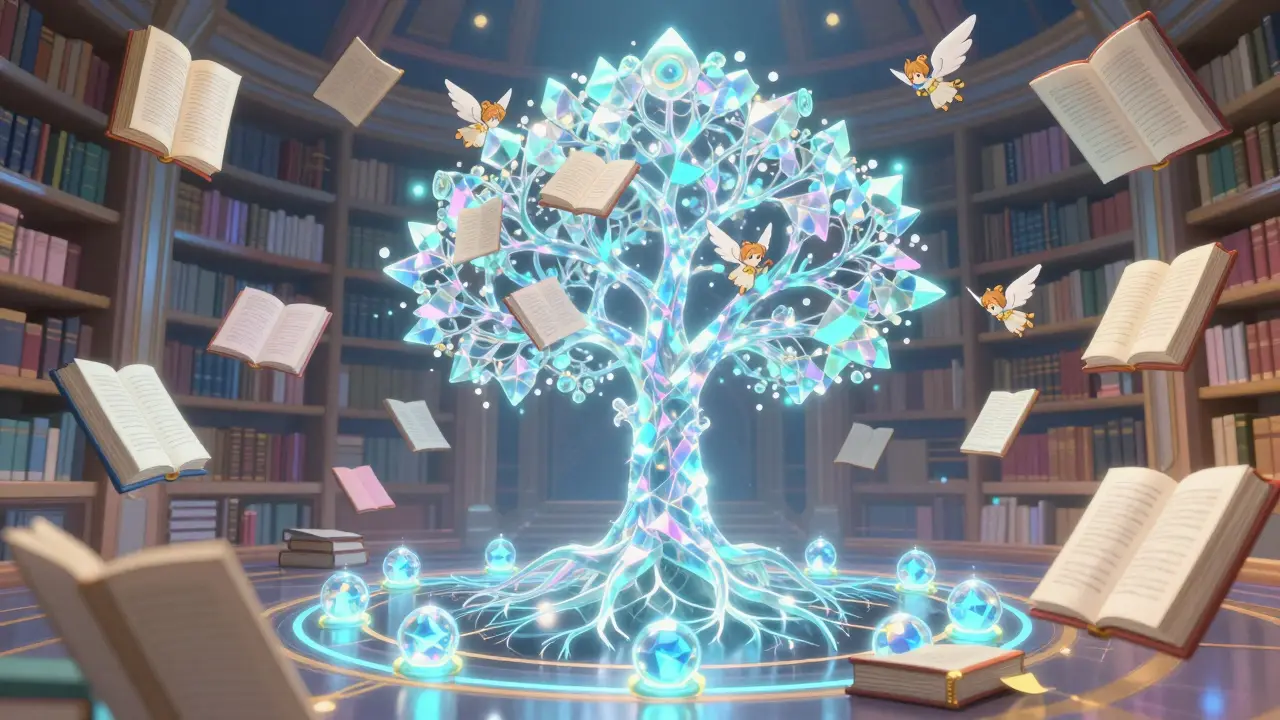 Magical floating library representing secure blockchain data