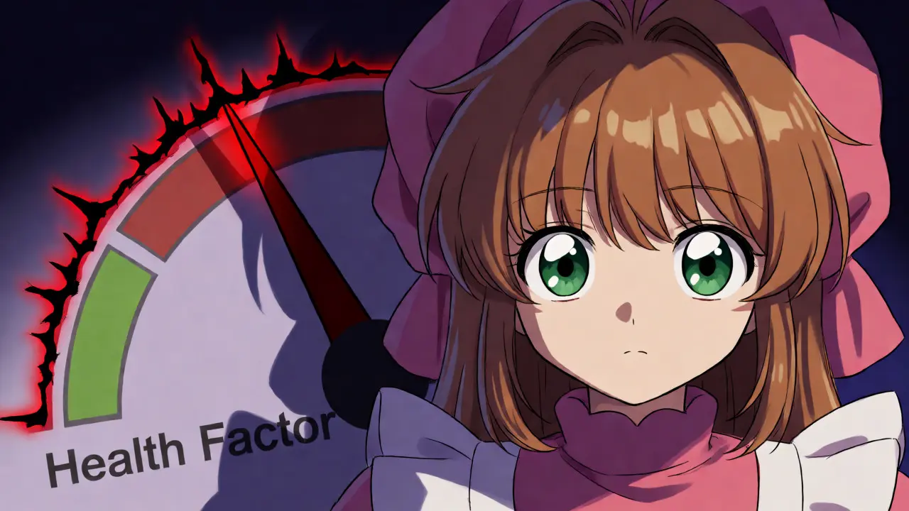 Anxious anime girl facing a cracking health factor gauge