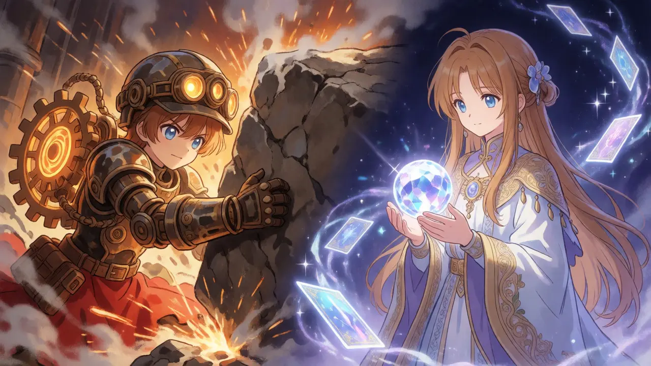 Contrast between a mechanical miner and a magical staking validator