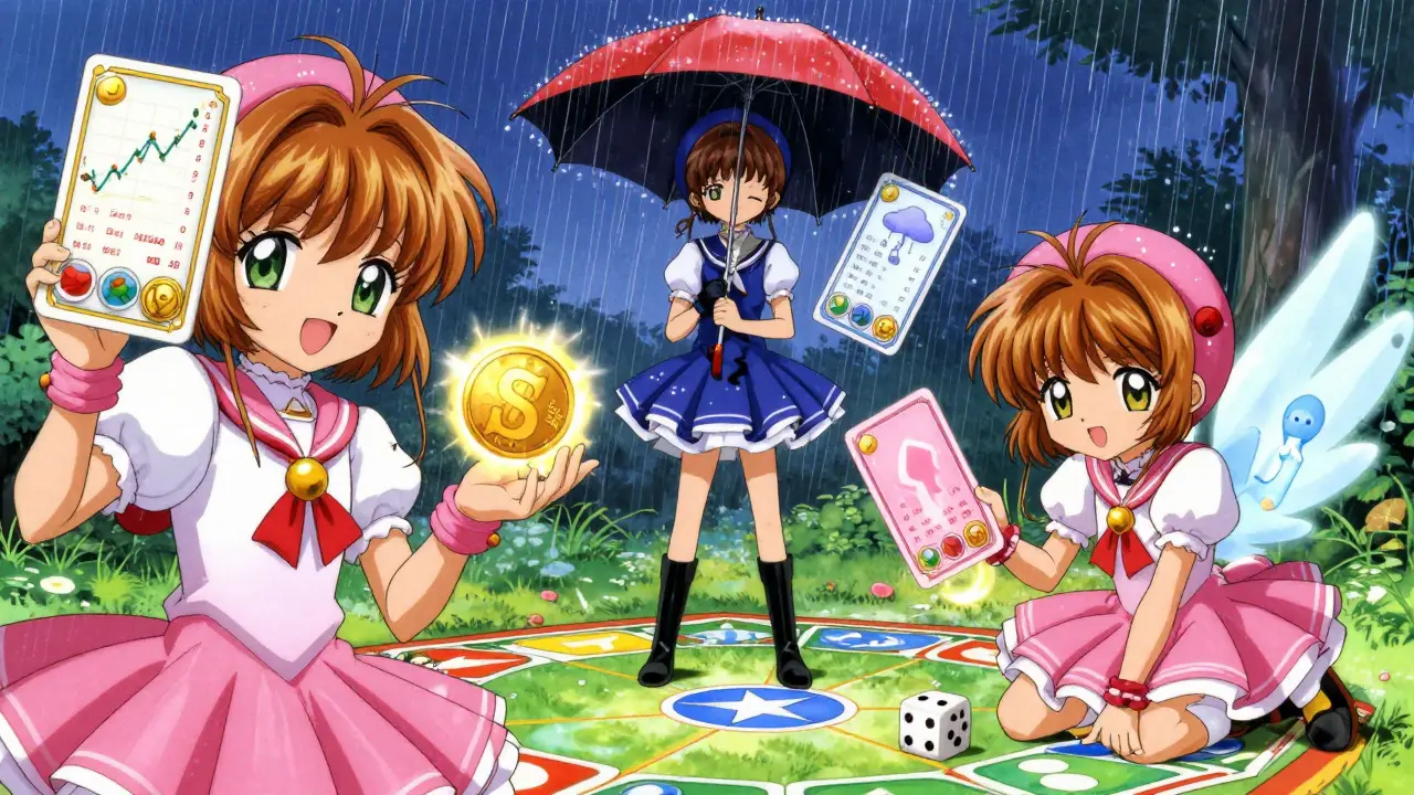 Cute characters using magic cards for DeFi, insurance, and gaming data.