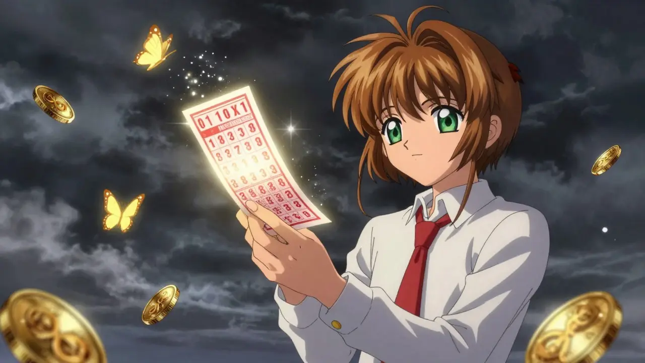 Fading lottery ticket turning to dust in anime style