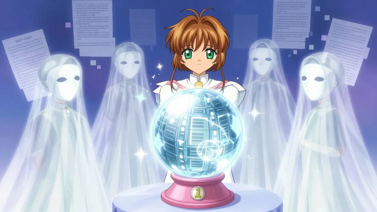Magical crystal ball surrounded by cloaks representing privacy vs transparency