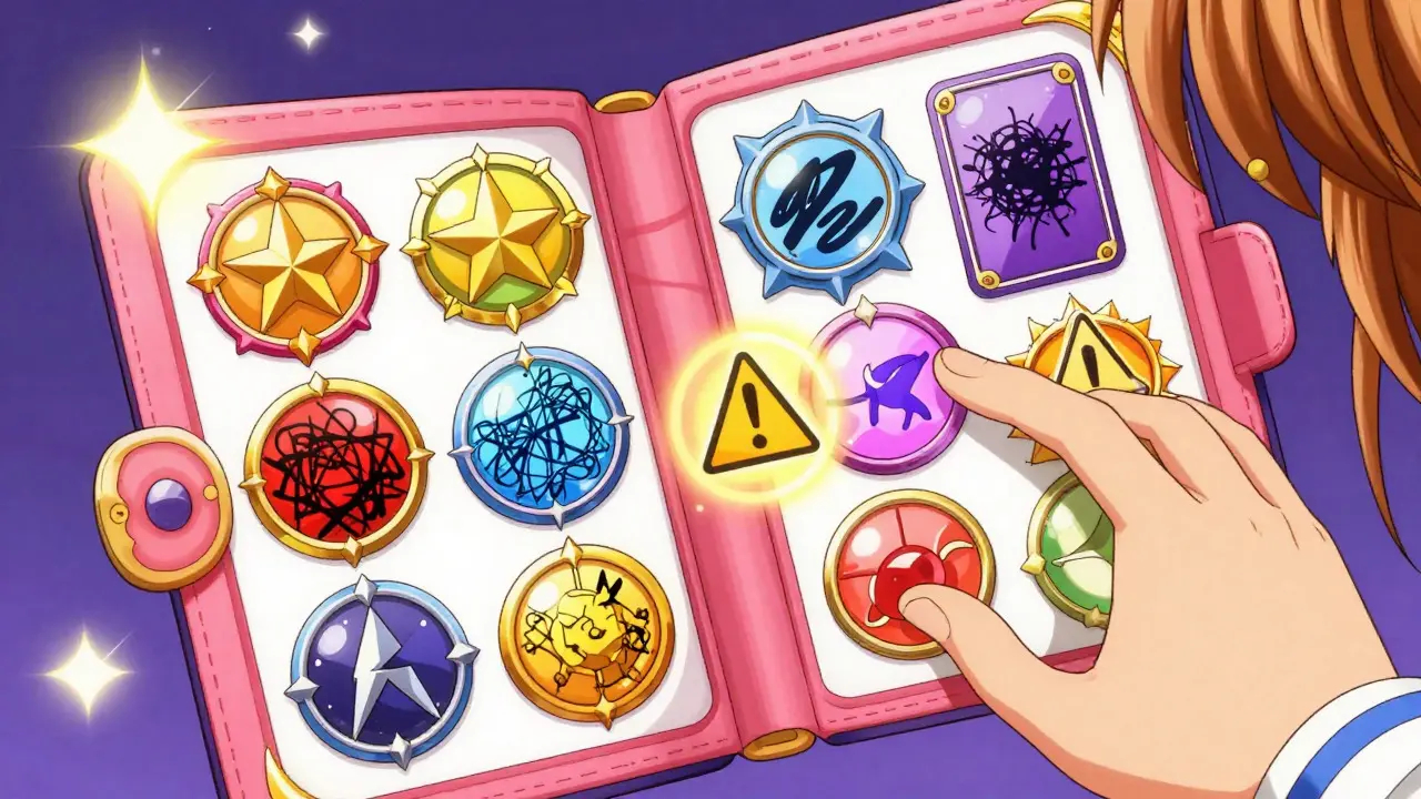 Magical wallet filled with sticky soulbound token badges and labels