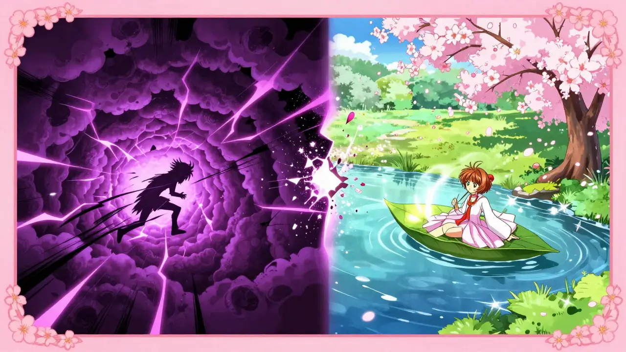 Split scene showing chaotic old fees versus calm new Ethereum network