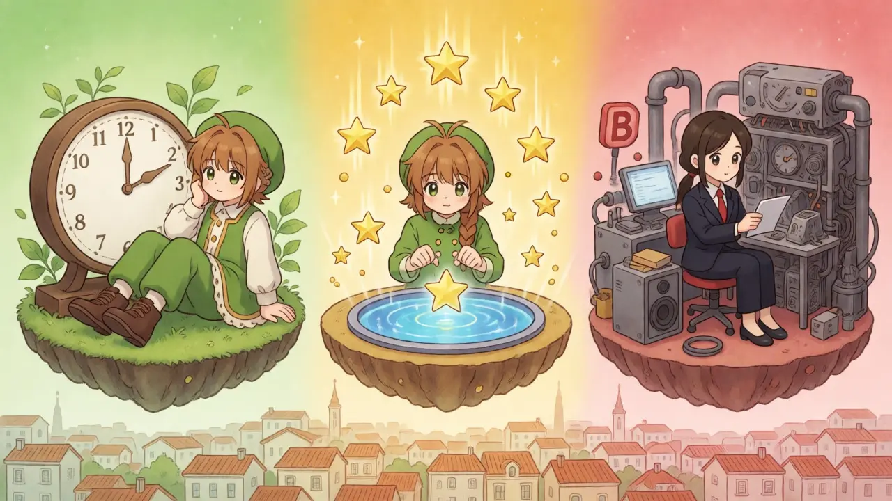 Three animated characters representing different crypto tax categories in Portugal