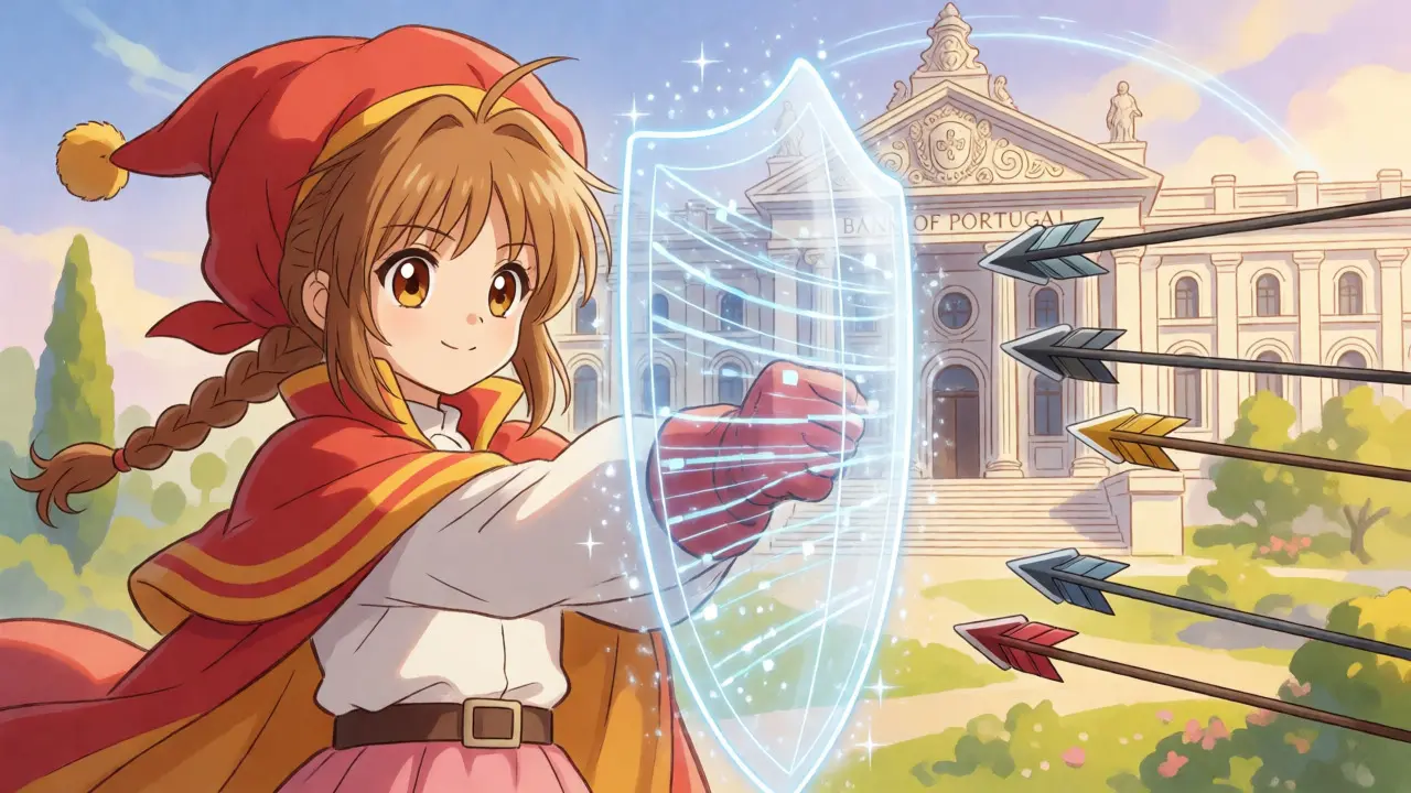 Wizard figure shielding crypto assets from regulatory arrows in anime style