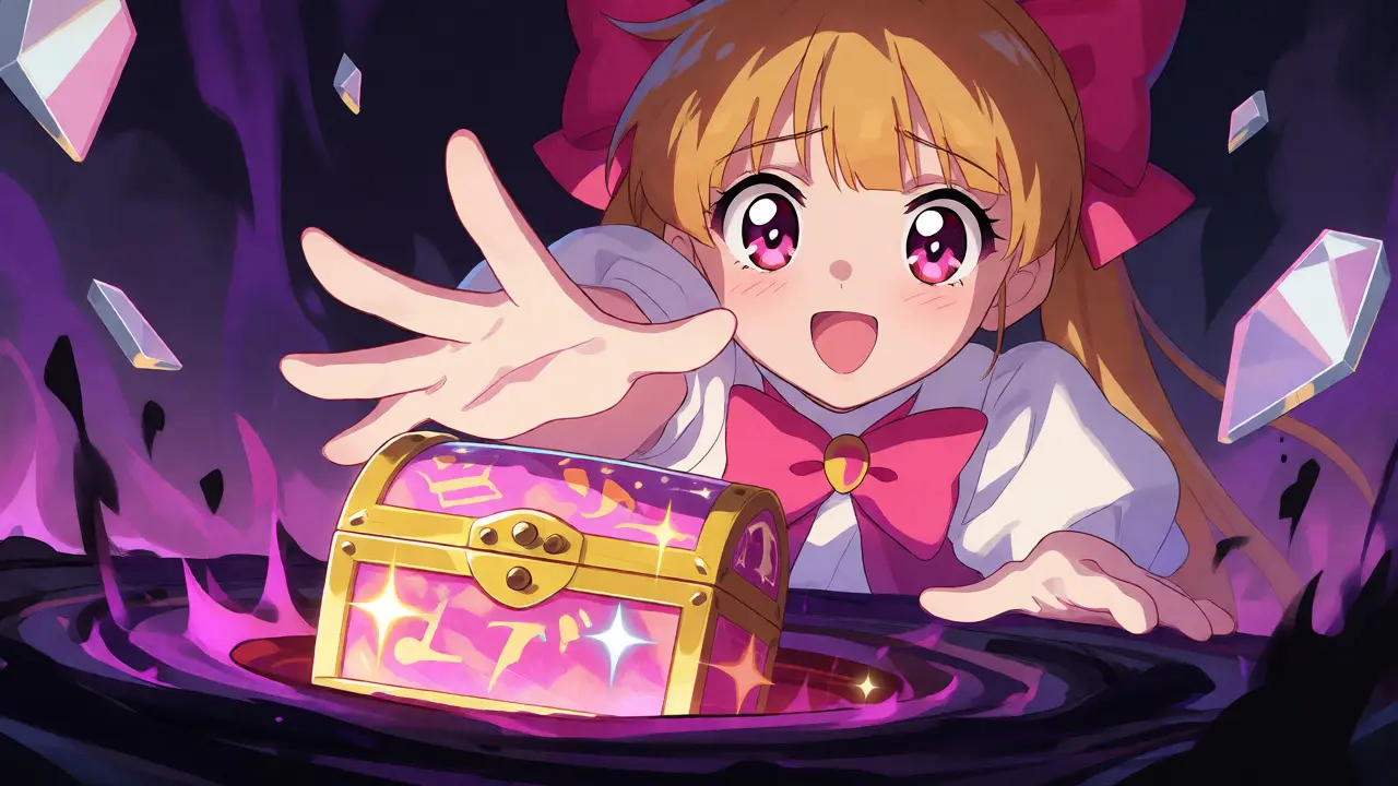 Character falling into a vortex as a rug pull traps them in an anime scene
